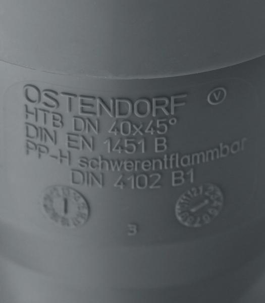Отвод Ostendorf d40 мм 45° пластиковый для внутренней канализации