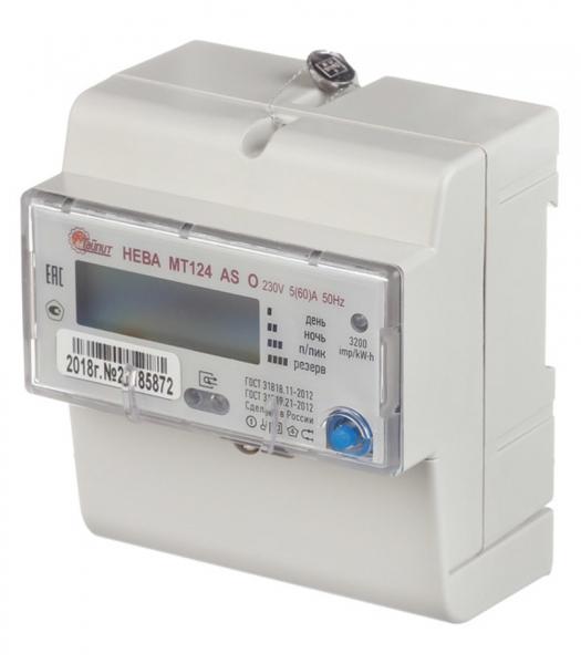 Счетчик электроэнергии Нева МТ 124 однофазный двухтарифный электронный 5(60) А на DIN-рейку