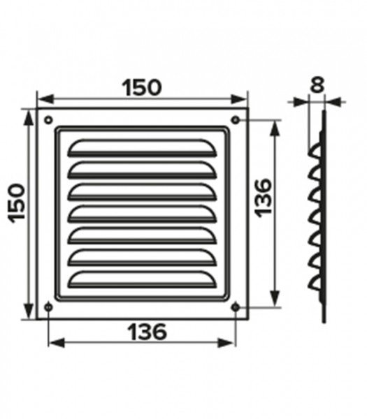 Решетка вентиляционная стальная приточно-вытяжная ERA 150х150 мм с сеткой